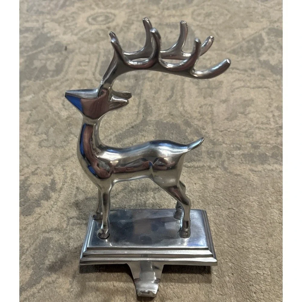 Reindeer Heavy Silver Mantel Hook Stocking‎ Holder Hanger